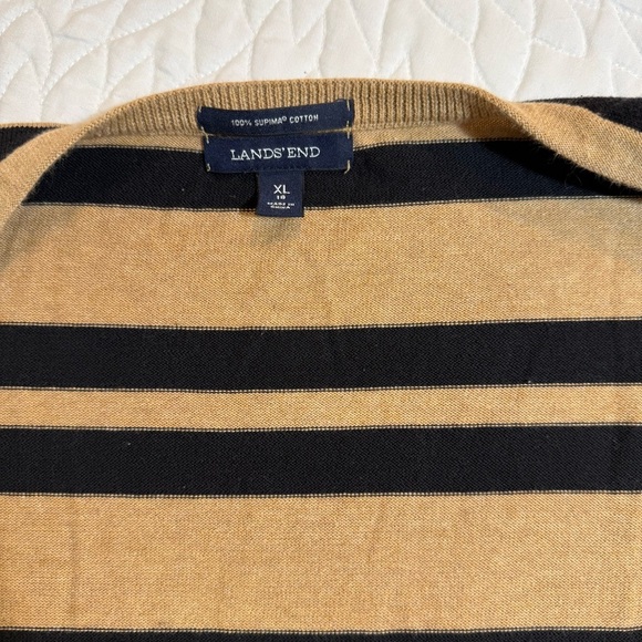 2x1 Lands' End (Size XL) Black & Tan Striped 100% Suprima Cotton Button Cardigan - Picture 9 of 16